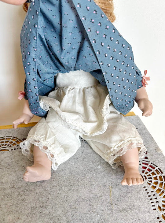 Vintage German Porcelain Doll with Bisque Head, Arms, Legs – Original Clothes and Mohair Wig – 1930s Sitting Doll – Antique Collectible