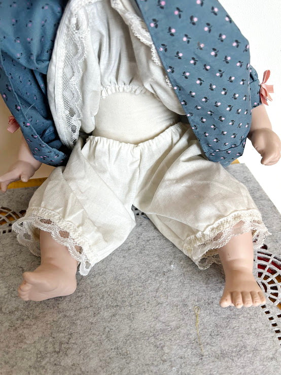 Vintage German Porcelain Doll with Bisque Head, Arms, Legs – Original Clothes and Mohair Wig – 1930s Sitting Doll – Antique Collectible