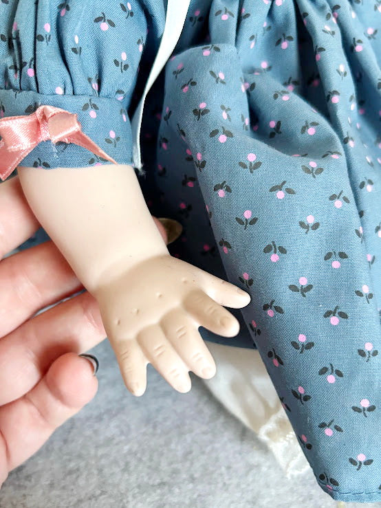 Vintage German Porcelain Doll with Bisque Head, Arms, Legs – Original Clothes and Mohair Wig – 1930s Sitting Doll – Antique Collectible