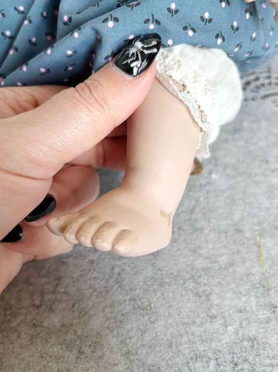 Vintage German Porcelain Doll with Bisque Head, Arms, Legs – Original Clothes and Mohair Wig – 1930s Sitting Doll – Antique Collectible