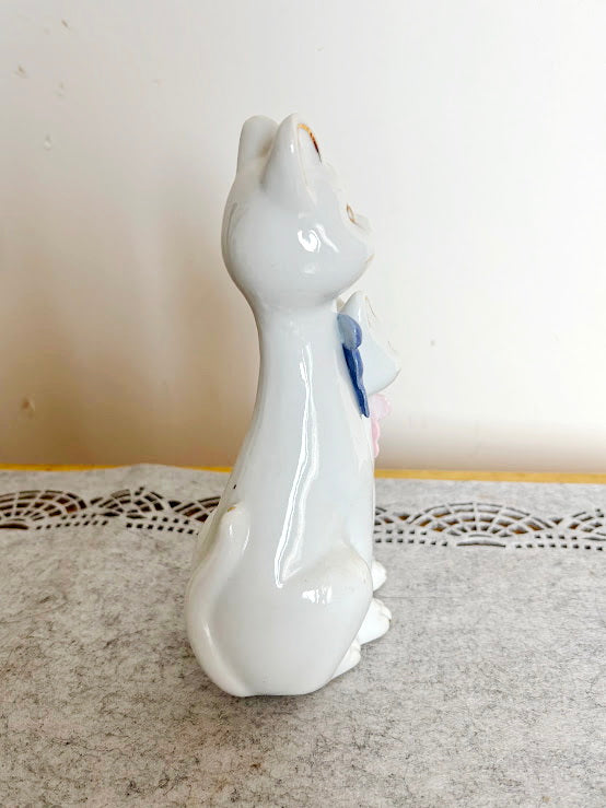 Vintage Porcelain Cat Figurine Duo - Made in Germany - White Cats with Pastel Scarves - 19 cm Ceramic Statue