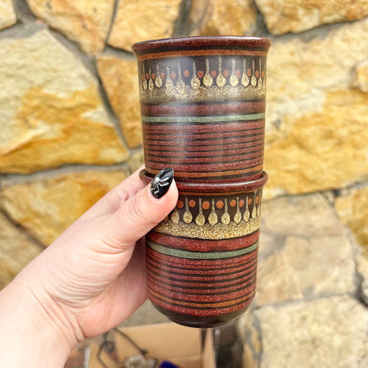 Vintage German Ceramic Cups – Textured Handcrafted Pottery Tumblers – Rustic Boho Drinkware Set – 1970s Artisan Stoneware