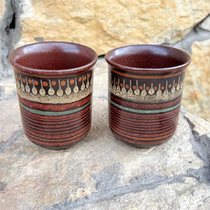 Vintage German Ceramic Cups – Textured Handcrafted Pottery Tumblers – Rustic Boho Drinkware Set – 1970s Artisan Stoneware