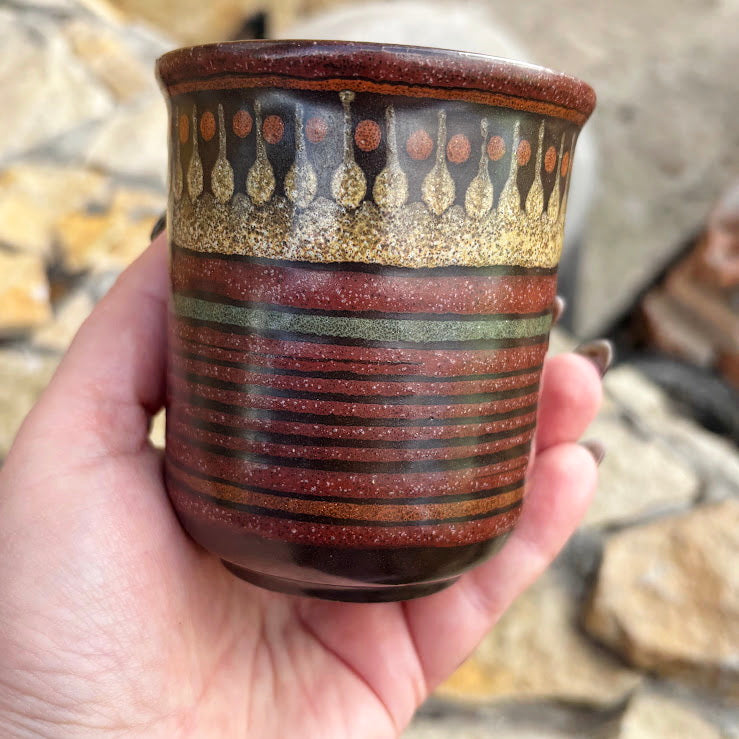 Vintage German Ceramic Cups – Textured Handcrafted Pottery Tumblers – Rustic Boho Drinkware Set – 1970s Artisan Stoneware