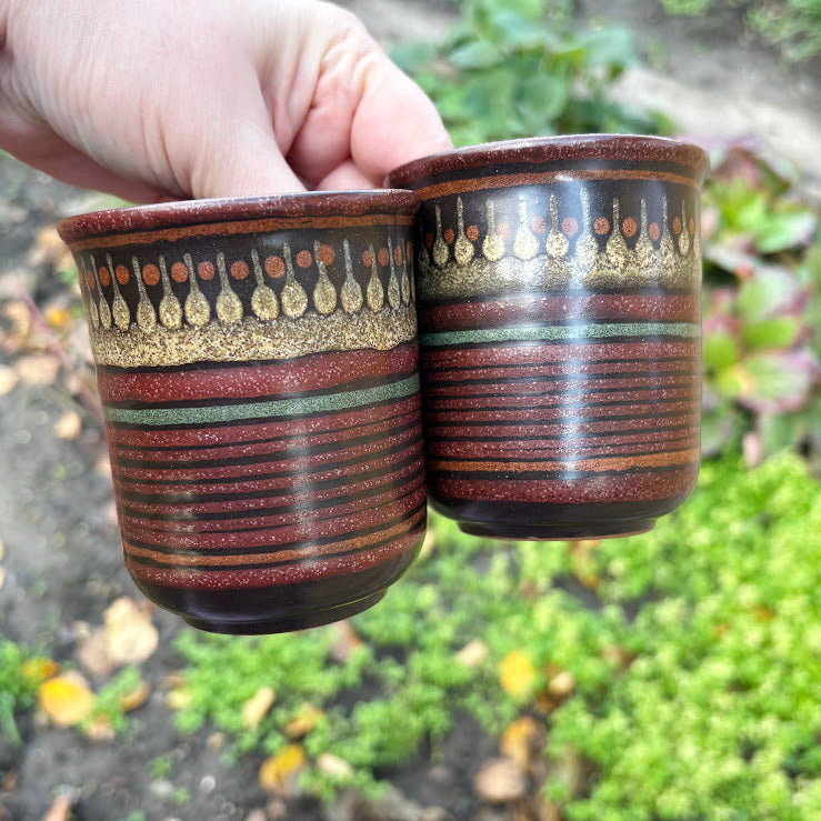 Vintage German Ceramic Cups – Textured Handcrafted Pottery Tumblers – Rustic Boho Drinkware Set – 1970s Artisan Stoneware
