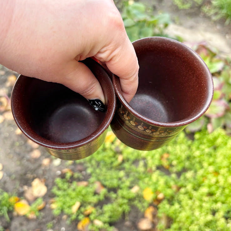 Vintage German Ceramic Cups – Textured Handcrafted Pottery Tumblers – Rustic Boho Drinkware Set – 1970s Artisan Stoneware