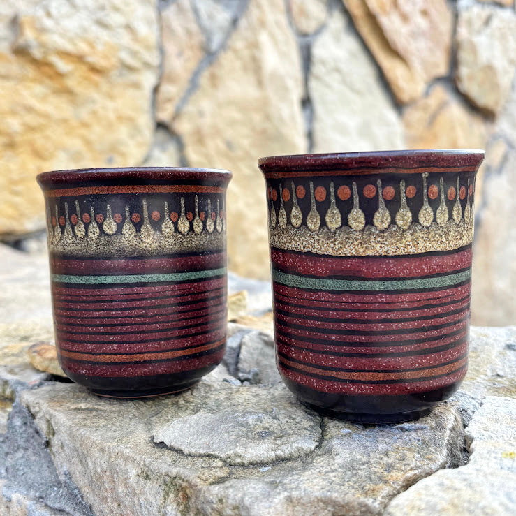 Vintage German Ceramic Cups – Textured Handcrafted Pottery Tumblers – Rustic Boho Drinkware Set – 1970s Artisan Stoneware