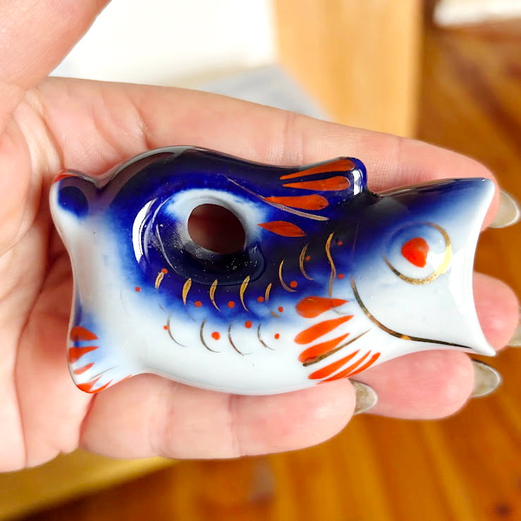 Vintage Soviet “Carp Family” Porcelain Decanter Set, Blue Fish Shaped Pitcher with 4 Shot Cups, USSR Folk Art Collectible