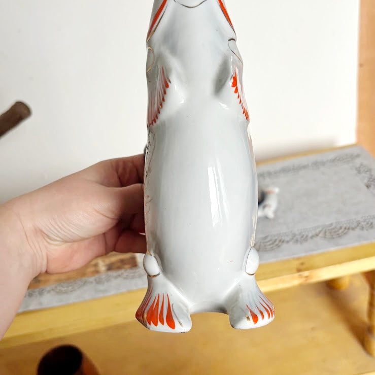 Vintage Soviet “Carp Family” Porcelain Decanter Set, Blue Fish Shaped Pitcher with 4 Shot Cups, USSR Folk Art Collectible