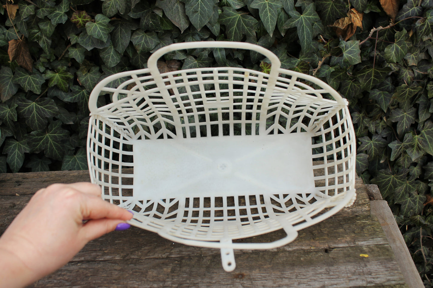 Vintage white basket -Go shopping - Made in USSR - Vintage home bag - Plastic basket - Picnic basket - reusable bag - 1970s