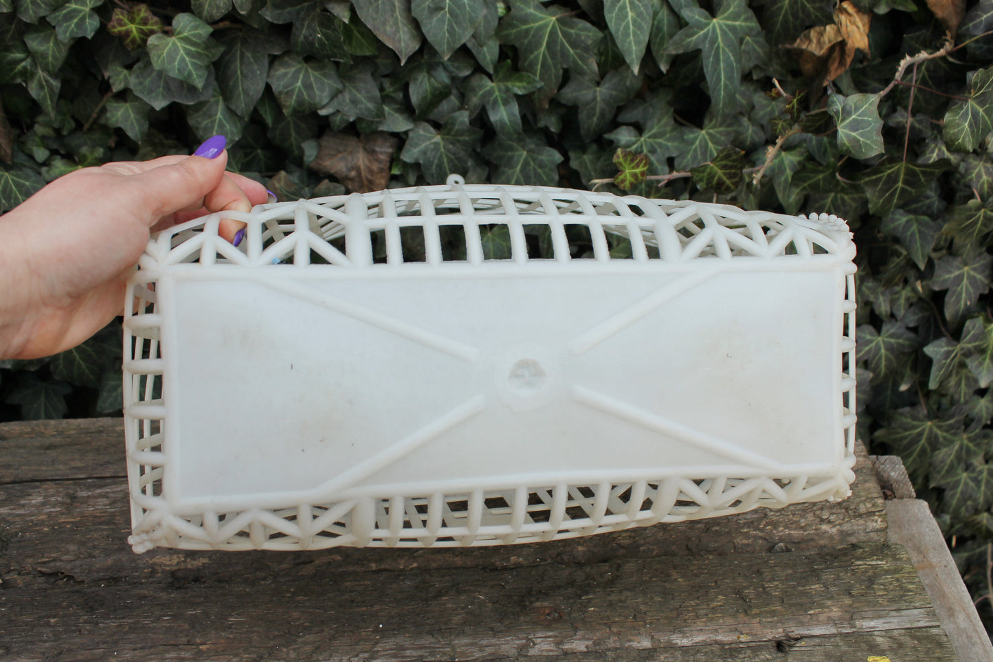 Vintage white basket -Go shopping - Made in USSR - Vintage home bag - Plastic basket - Picnic basket - reusable bag - 1970s