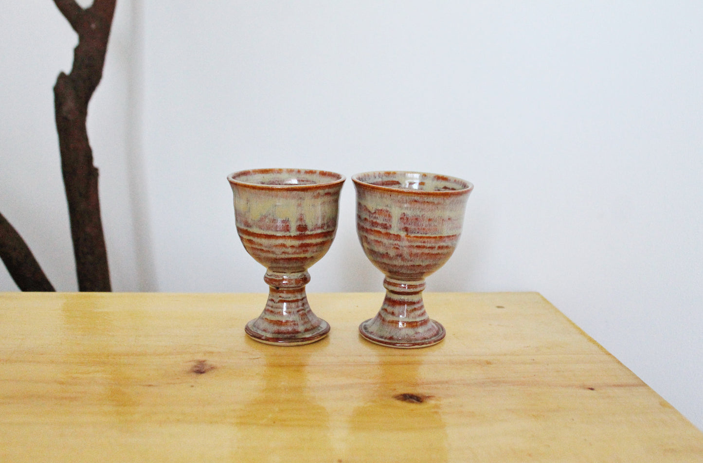 Set of two Vintage clay beautiful Goblets - 4.5 inches - Vintage Germany porcelain Goblets - 1980s