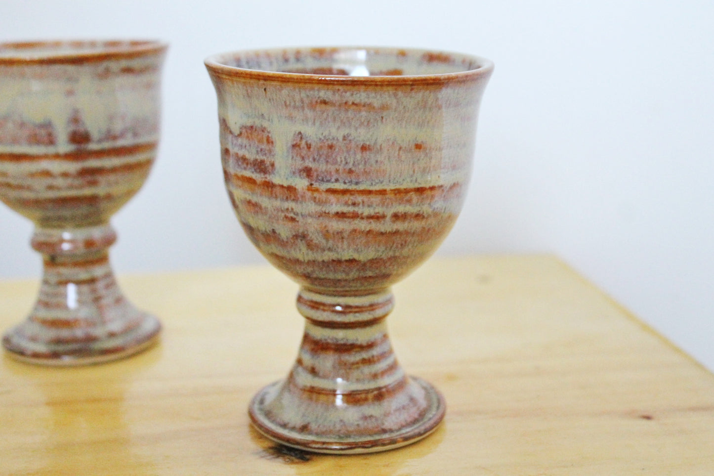 Set of two Vintage clay beautiful Goblets - 4.5 inches - Vintage Germany porcelain Goblets - 1980s