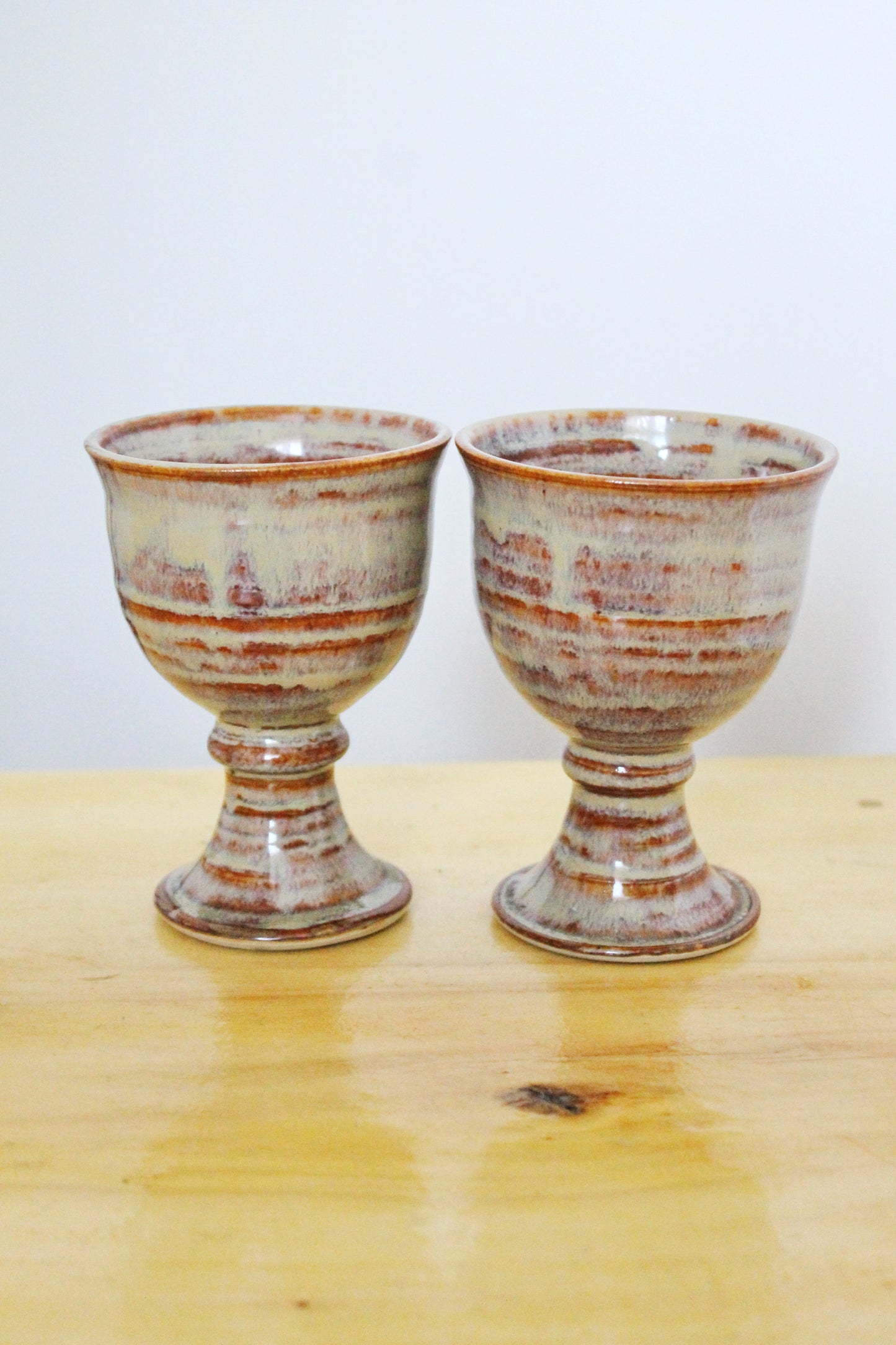 Set of two Vintage clay beautiful Goblets - 4.5 inches - Vintage Germany porcelain Goblets - 1980s