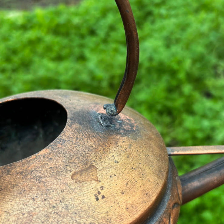 Antique Copper Pouring Can Garden Decor | Rustic Outdoor Decorative Object with Spout | Aged Patina Metal Accent