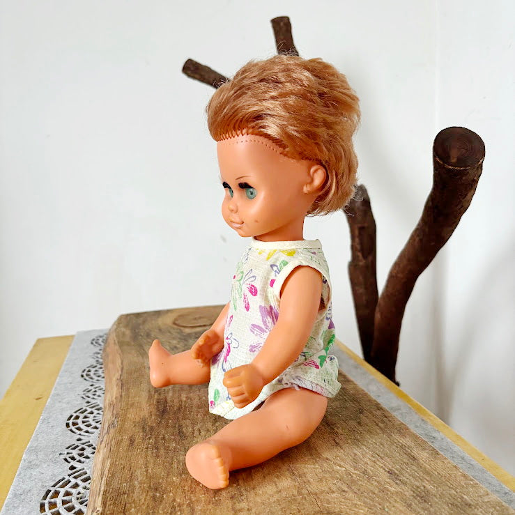 Vintage USSR Sleep-Eye Doll, 31cm (12.2 in) Hard Plastic Doll with Original Outfit, Collectible Retro Toy, Brown Hair & Closing Eyes