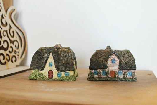 Vintage handmade clay set of two decor Houses - 2.8 inches - made in Germany - 1980-1990s - home decor figurine