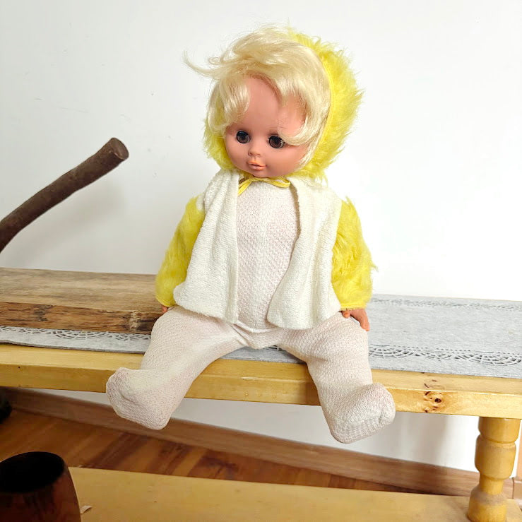Vintage Soviet Era Doll 44 cm, Original Clothing, Blonde Hair, Hand-Painted Face, 1970s–1980s Collectible Toy