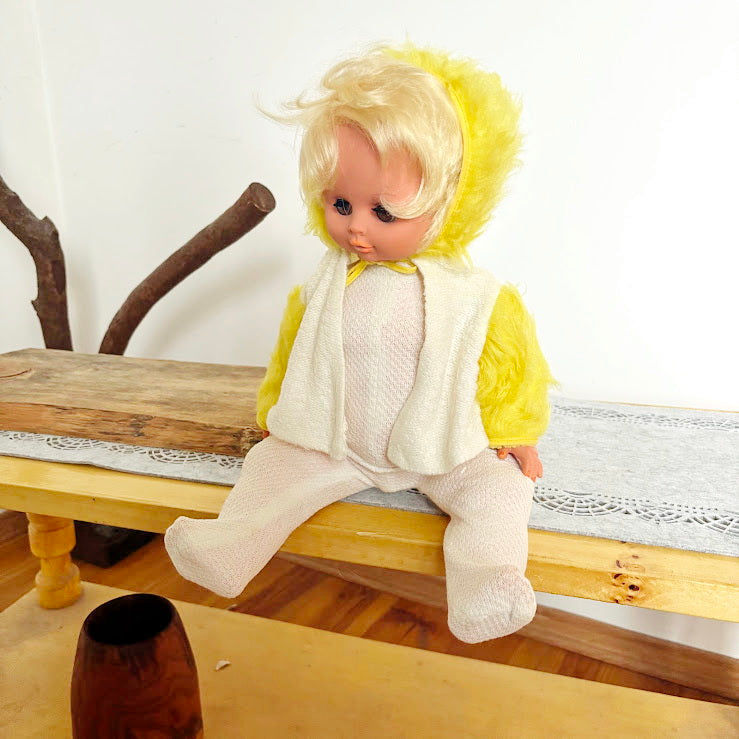Vintage Soviet Era Doll 44 cm, Original Clothing, Blonde Hair, Hand-Painted Face, 1970s–1980s Collectible Toy