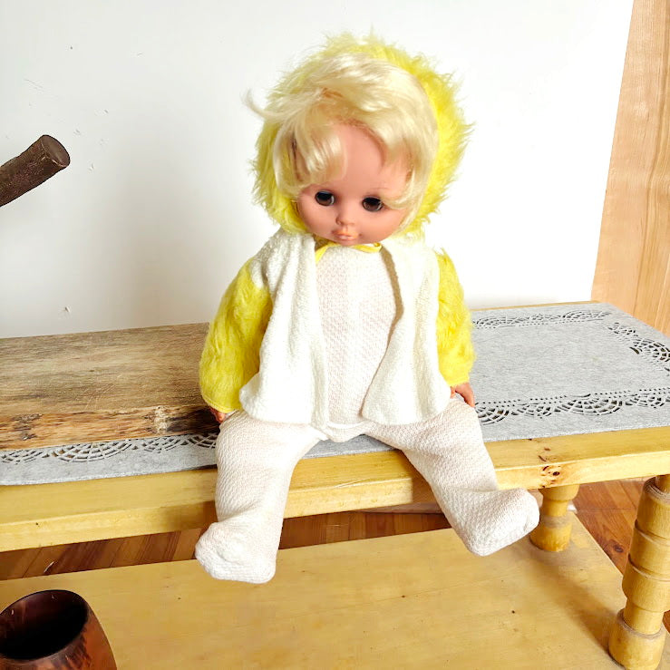 Vintage Soviet Era Doll 44 cm, Original Clothing, Blonde Hair, Hand-Painted Face, 1970s–1980s Collectible Toy