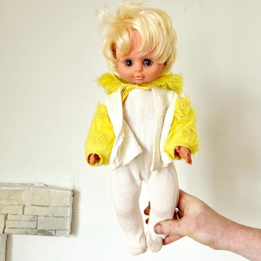 Vintage Soviet Era Doll 44 cm, Original Clothing, Blonde Hair, Hand-Painted Face, 1970s–1980s Collectible Toy