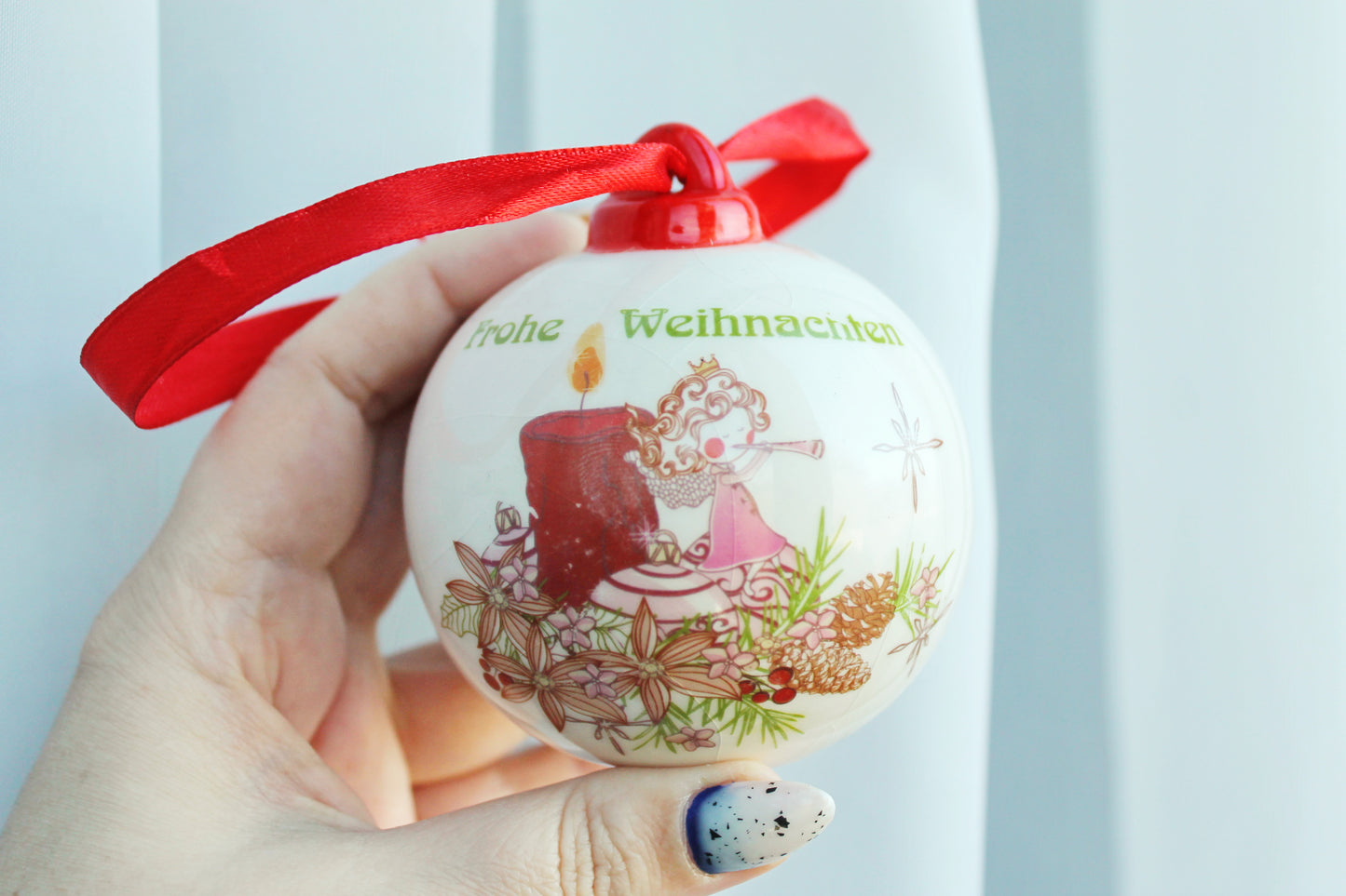 Christmas tree porcelain ball - 3.1 inch - Christmas ornament - New Year Ornament, Made in Germany - 1980s