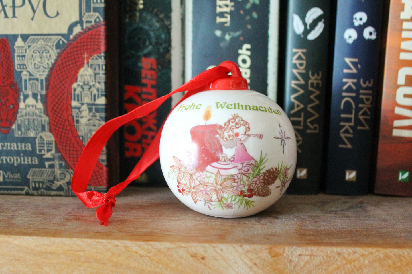 Christmas tree porcelain ball - 3.1 inch - Christmas ornament - New Year Ornament, Made in Germany - 1980s