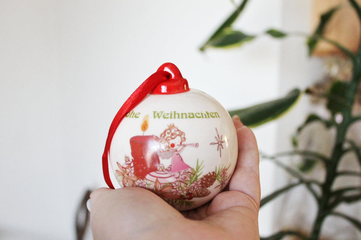 Christmas tree porcelain ball - 3.1 inch - Christmas ornament - New Year Ornament, Made in Germany - 1980s