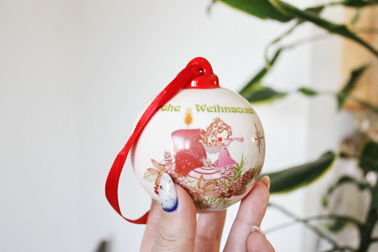 Christmas tree porcelain ball - 3.1 inch - Christmas ornament - New Year Ornament, Made in Germany - 1980s