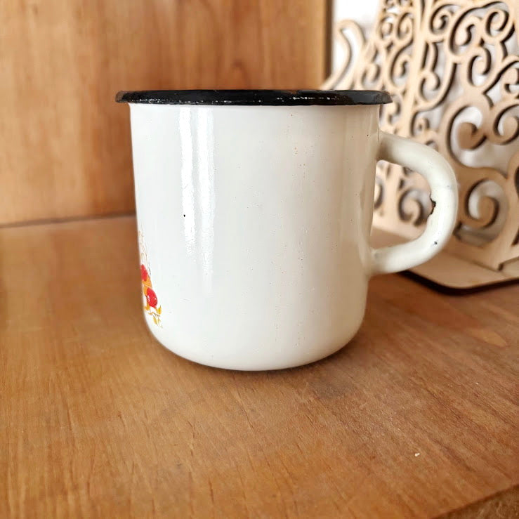 Vintage Enamel Children Mug with Hedgehog Illustration Soviet Era 1970-80s