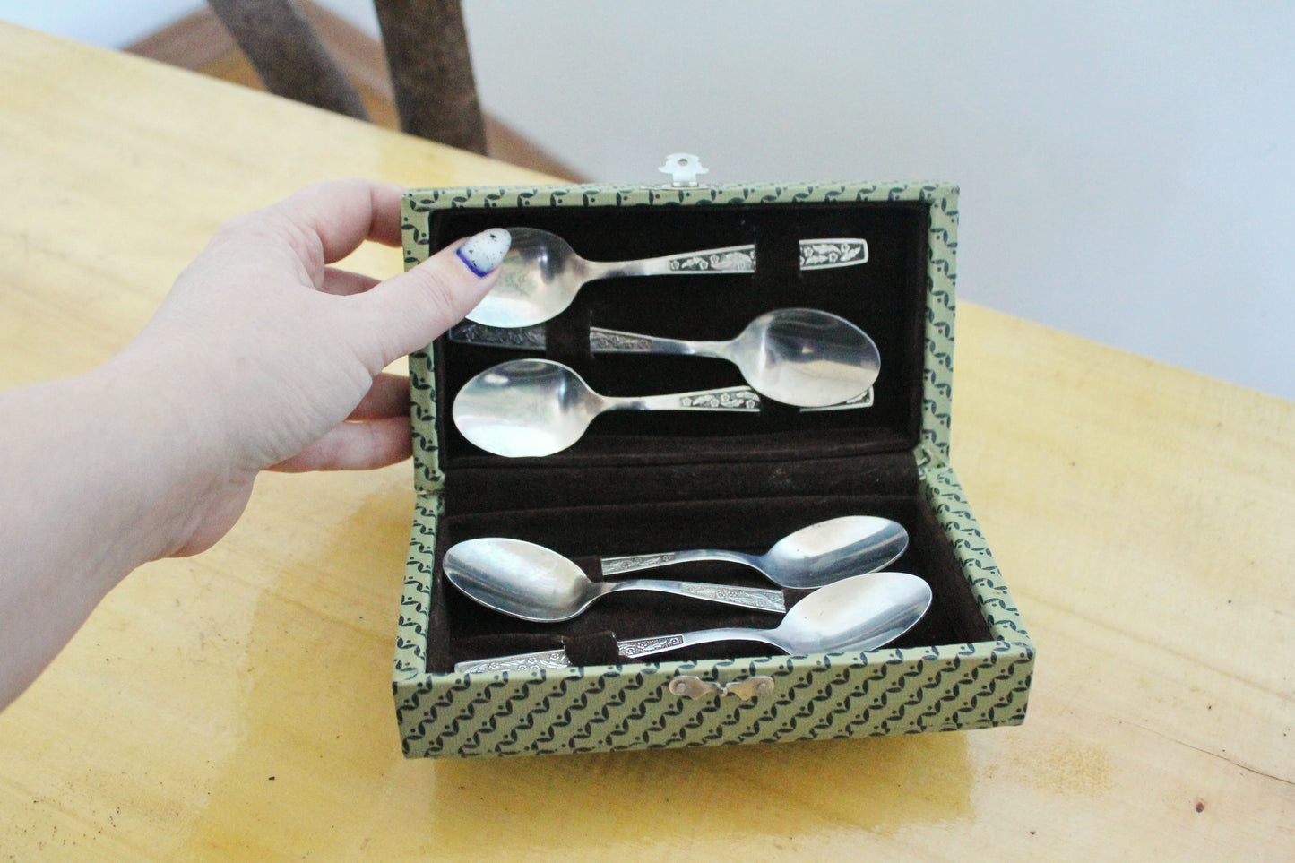 Set of 6 vintage stainless still coffee-tea spoons in original box - vintage ussr kitchen - coffee-tea spoons - 1970s