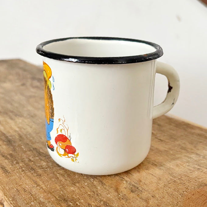 Vintage Enamel Children Mug with Hedgehog Illustration Soviet Era 1970-80s