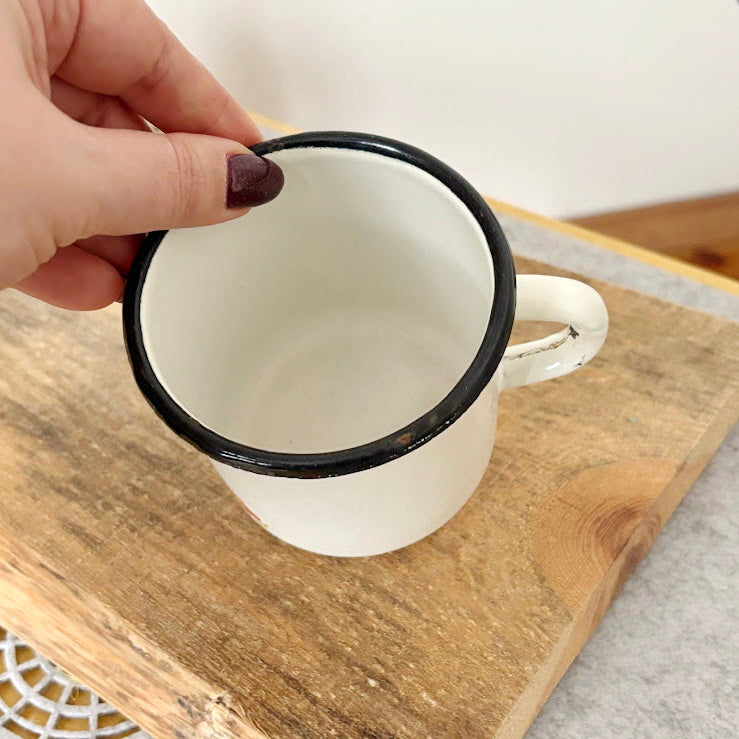 Vintage Enamel Children Mug with Hedgehog Illustration Soviet Era 1970-80s