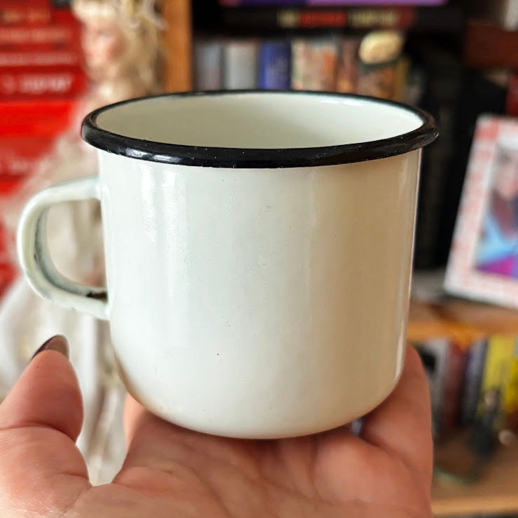 Vintage Enamel Mug 1970s–1980s White Soviet Era Cup with Bottom Mark Rustic Kitchenware