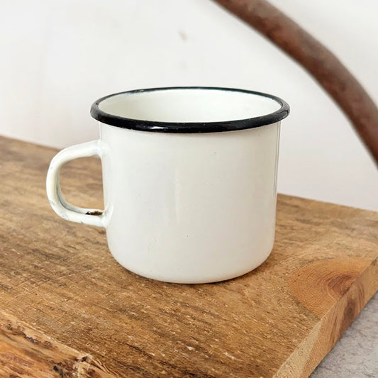 Vintage Enamel Mug 1970s–1980s White Soviet Era Cup with Bottom Mark Rustic Kitchenware