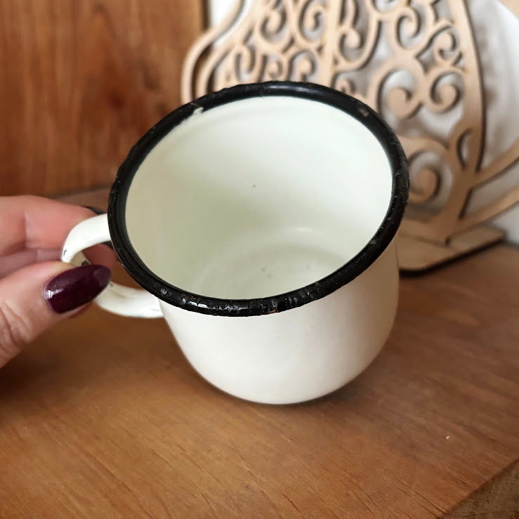 Vintage Enamel Children’s Mug with Donkey Illustration, USSR 1970s–1980s, Small Kids Cup with Original Mark