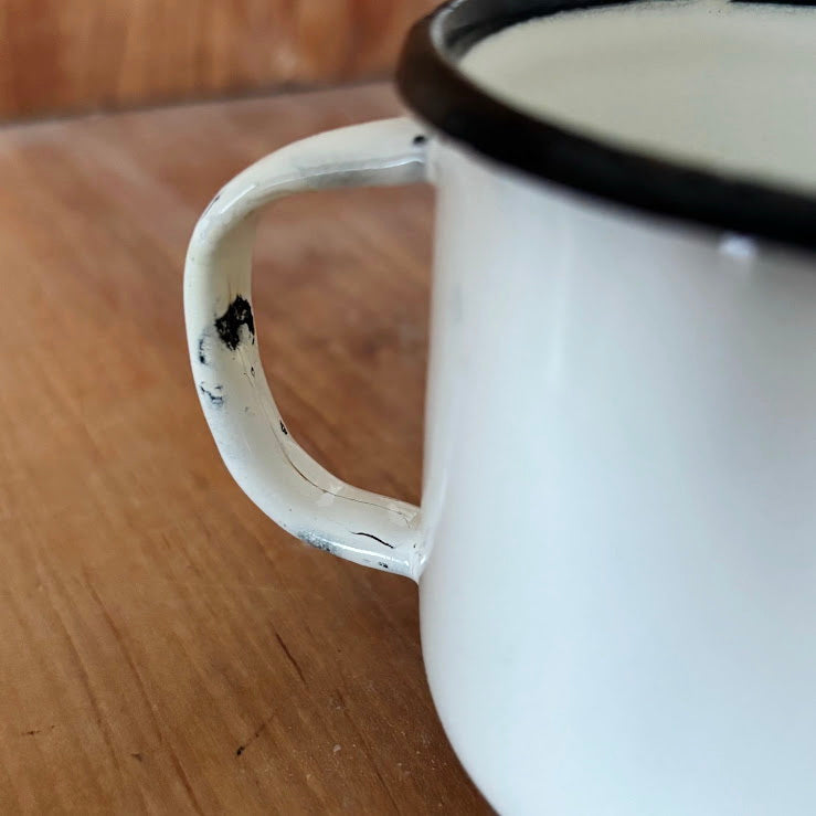 Vintage Enamel Children’s Mug with Donkey Illustration, USSR 1970s–1980s, Small Kids Cup with Original Mark