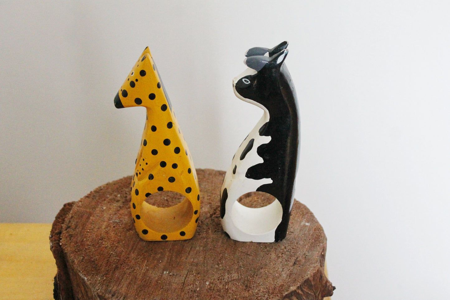 Set of 2 napkins holders for kids - Giraffe and Cow - made in Germany - wooden napkin holder - Holiday decor