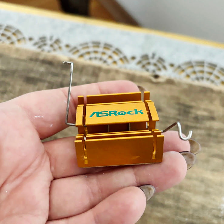 Vintage ASRock Aluminum Chipset Heatsink With Mounting Clips, Gold PC Cooling Radiator, Tech Parts For Art Projects