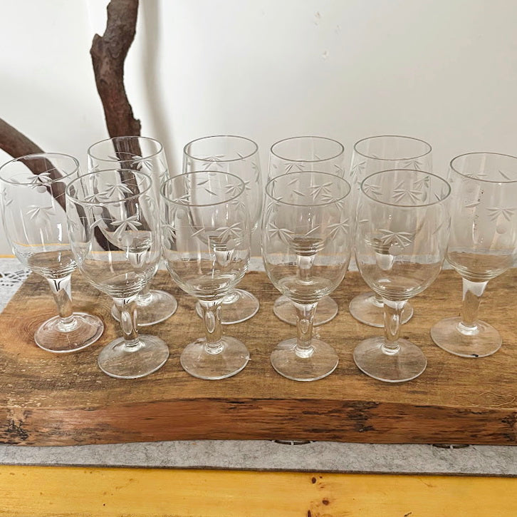 Vintage Etched Wine Glasses Pair, Thin Clear Glass Stemware With Floral Pattern, Elegant Soviet Era Barware Set, 150 ml Goblets