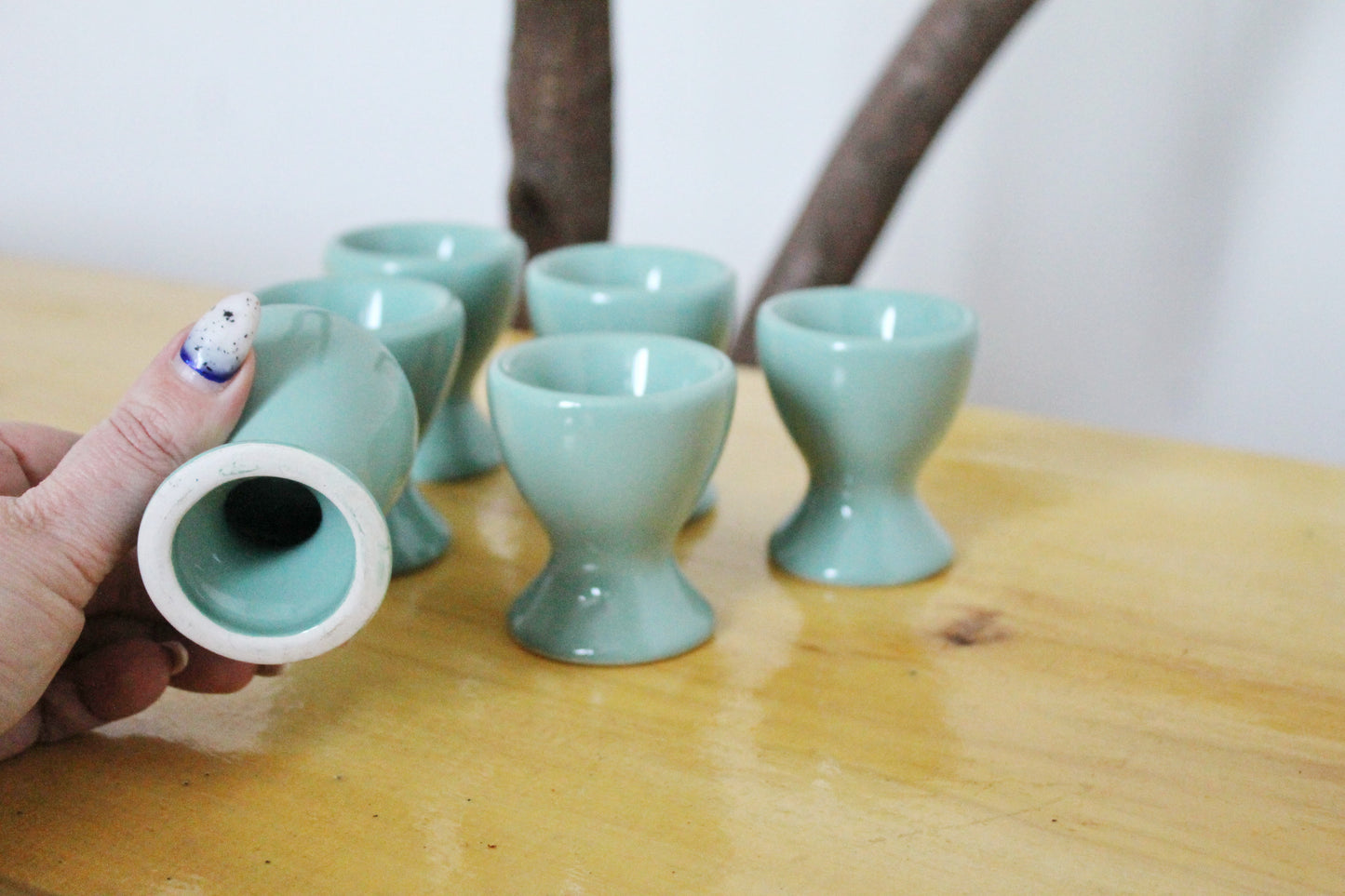 Set of 6 Vintage porcelain egg holders - 2.5 inches - Vintage Germany ceramic egg stand - 1980s