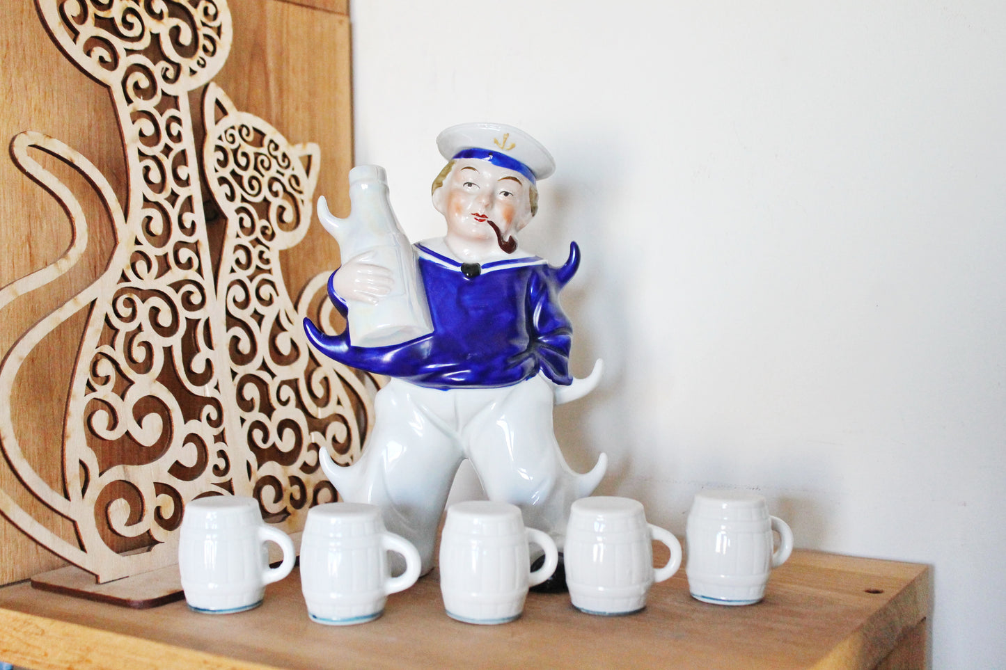 Vintage Ceramic Sailor Drinking Set - 1980s - Germany vintage - Sailors set gift