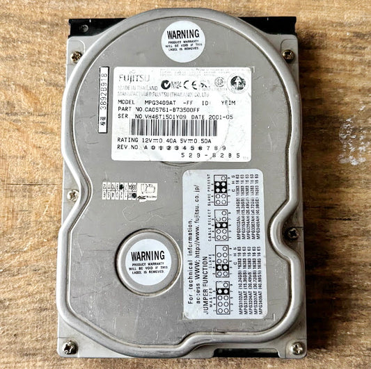 Vintage Fujitsu 3.5" IDE Hard Disk Drive MPG3409AT 40GB Desktop HDD 2001 Untested Computer Part