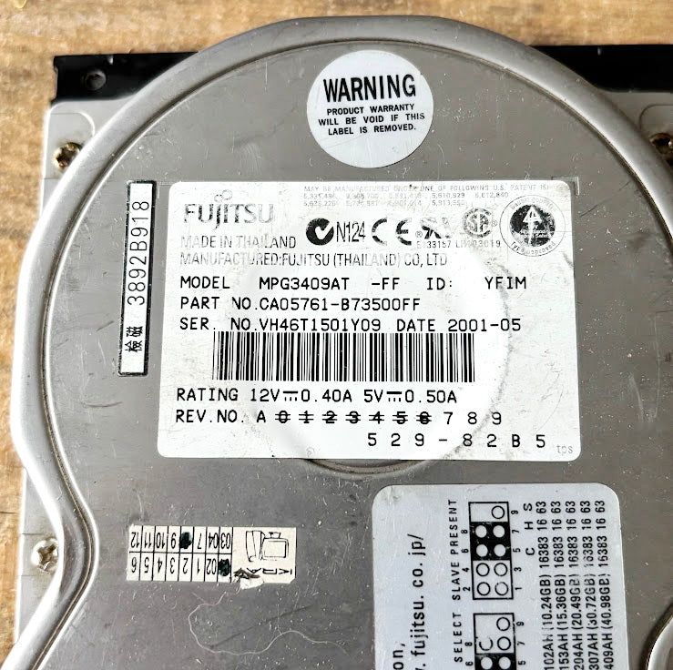 Vintage Fujitsu 3.5" IDE Hard Disk Drive MPG3409AT 40GB Desktop HDD 2001 Untested Computer Part