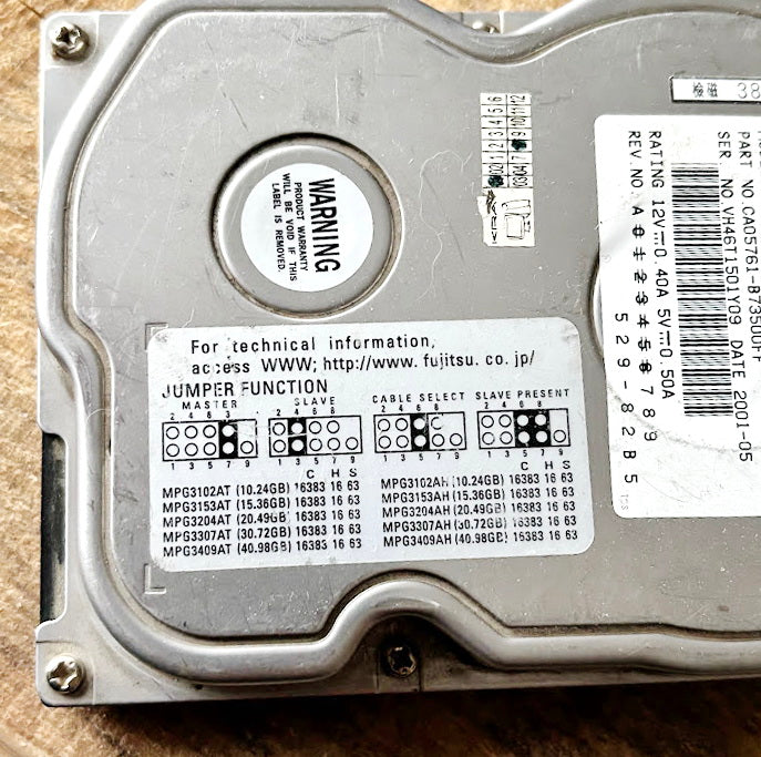 Vintage Fujitsu 3.5" IDE Hard Disk Drive MPG3409AT 40GB Desktop HDD 2001 Untested Computer Part