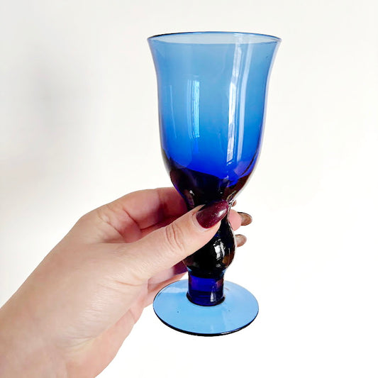 Vintage Cobalt Blue Glass Goblet Wine Glass | Elegant European Stemware | Decorative Drinking Glass | Barware Collectible