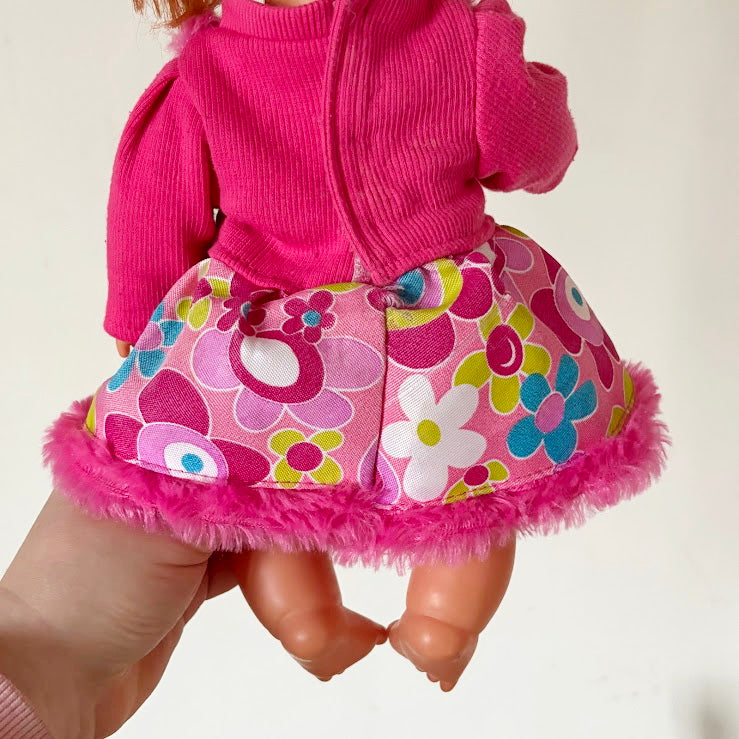 Vintage Soviet Era Baby Doll in Pink Dress, Vinyl Infant Doll with Original Hair, Collectible USSR Toy, 1970s–1980s