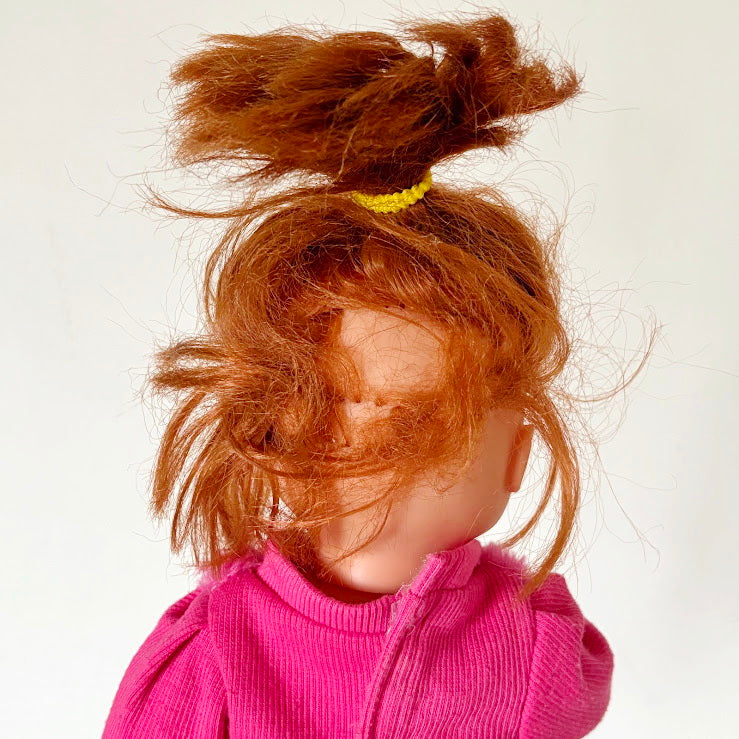 Vintage Soviet Era Baby Doll in Pink Dress, Vinyl Infant Doll with Original Hair, Collectible USSR Toy, 1970s–1980s