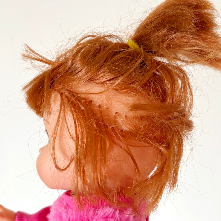 Vintage Soviet Era Baby Doll in Pink Dress, Vinyl Infant Doll with Original Hair, Collectible USSR Toy, 1970s–1980s