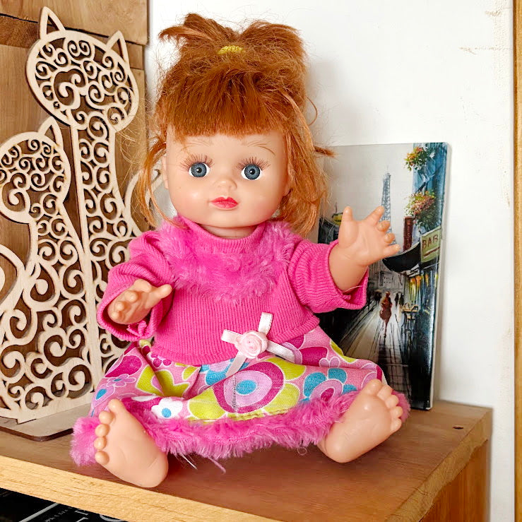 Vintage Soviet Era Baby Doll in Pink Dress, Vinyl Infant Doll with Original Hair, Collectible USSR Toy, 1970s–1980s